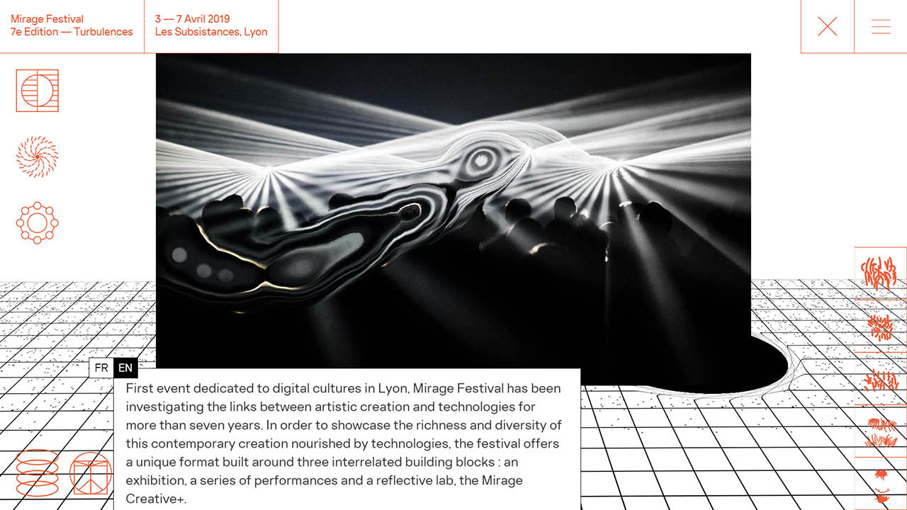 Mouseover interaction example on Mirage Festival 2019's website